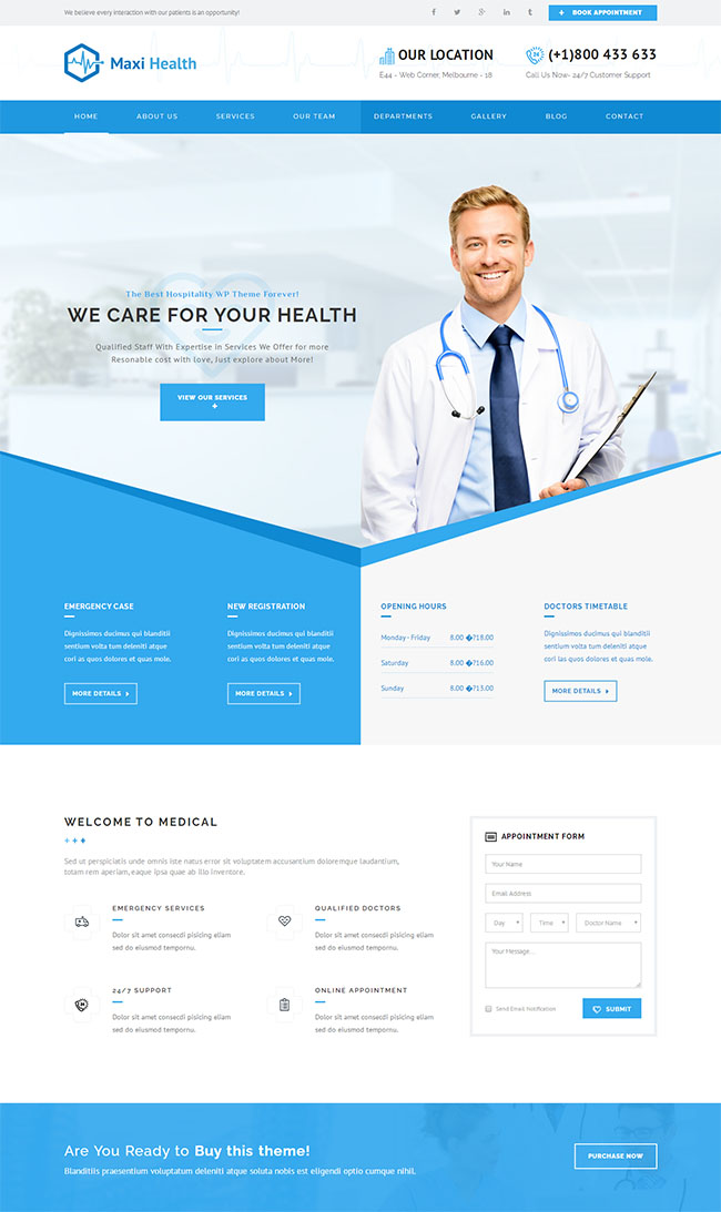 蓝色健康医疗门诊网站模板（医疗 蓝色）