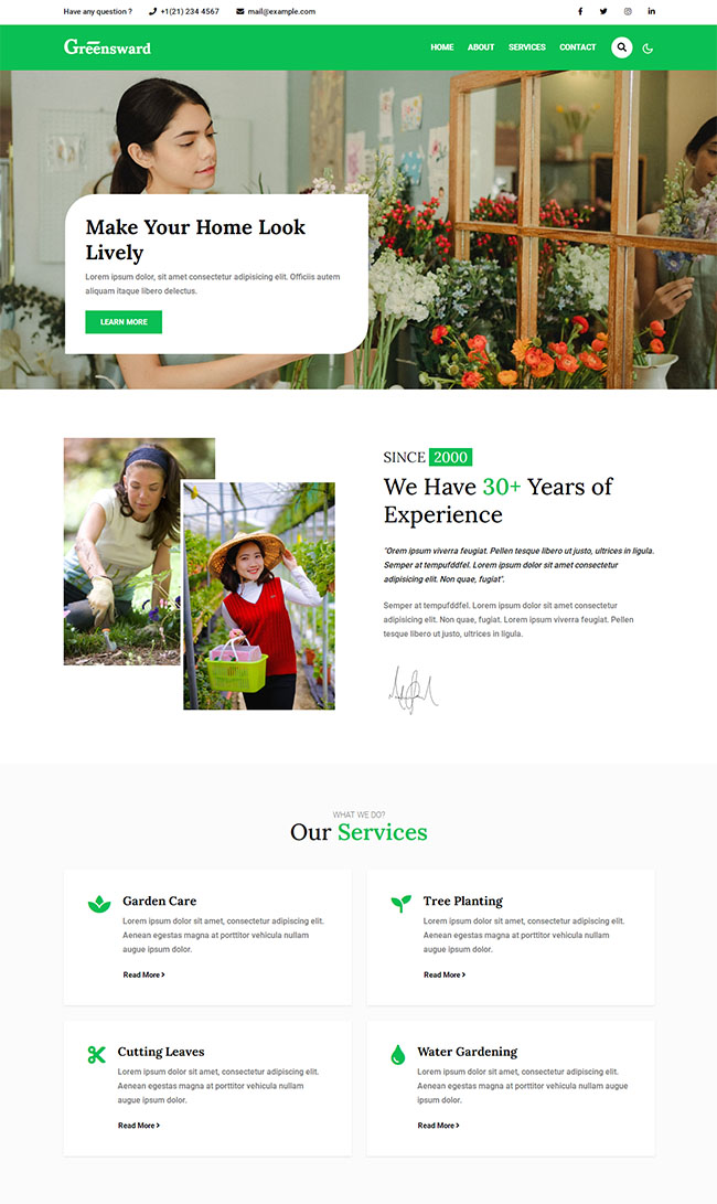 绿色鲜花花艺公司网站模板（花卉网站模板）