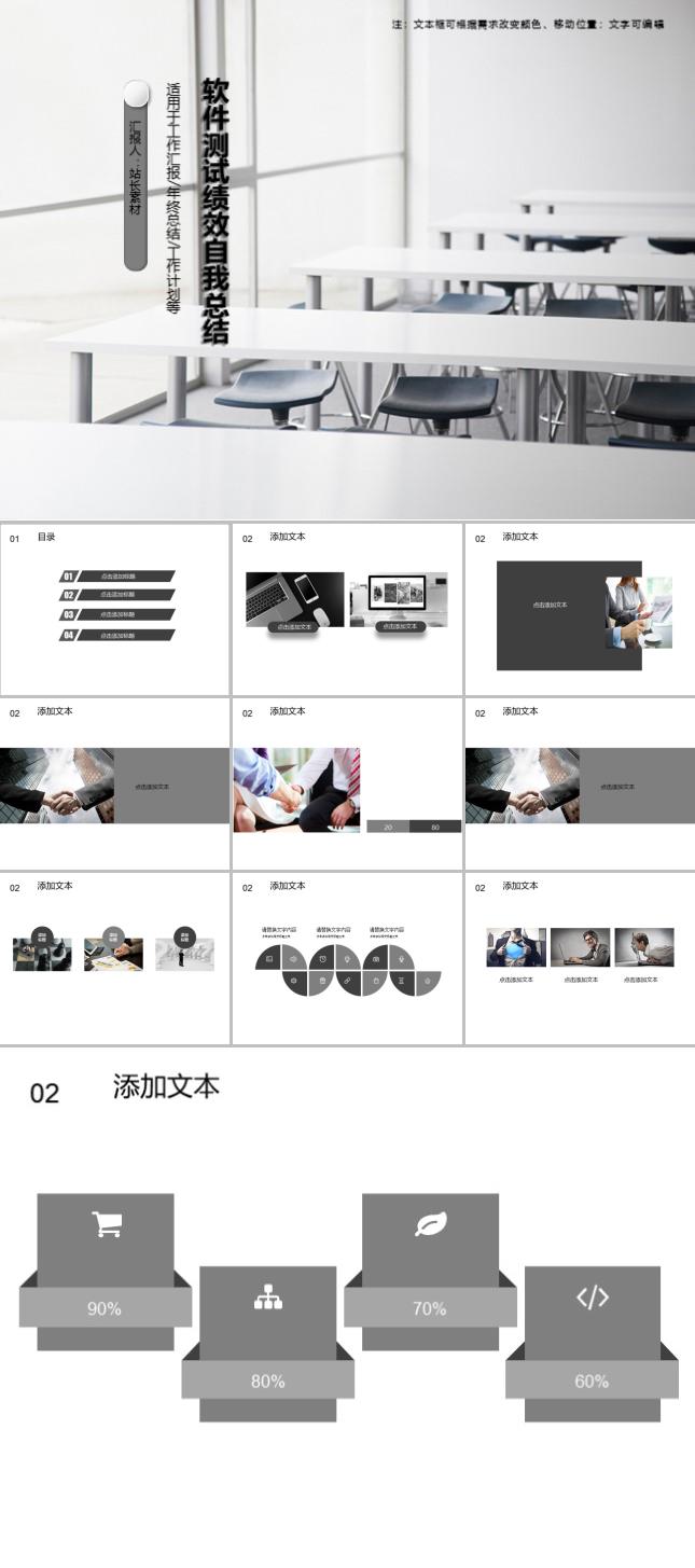软件测试绩效自我总结PPT模板