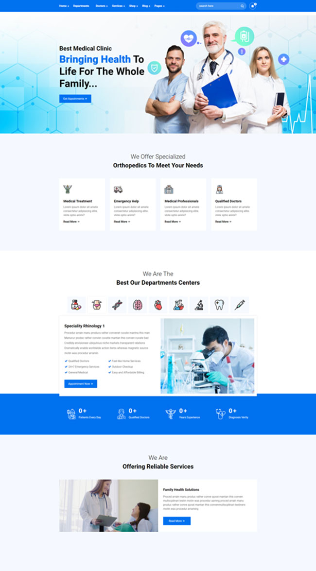 高质量的蓝色医疗行业网站模板（医疗 蓝色）
