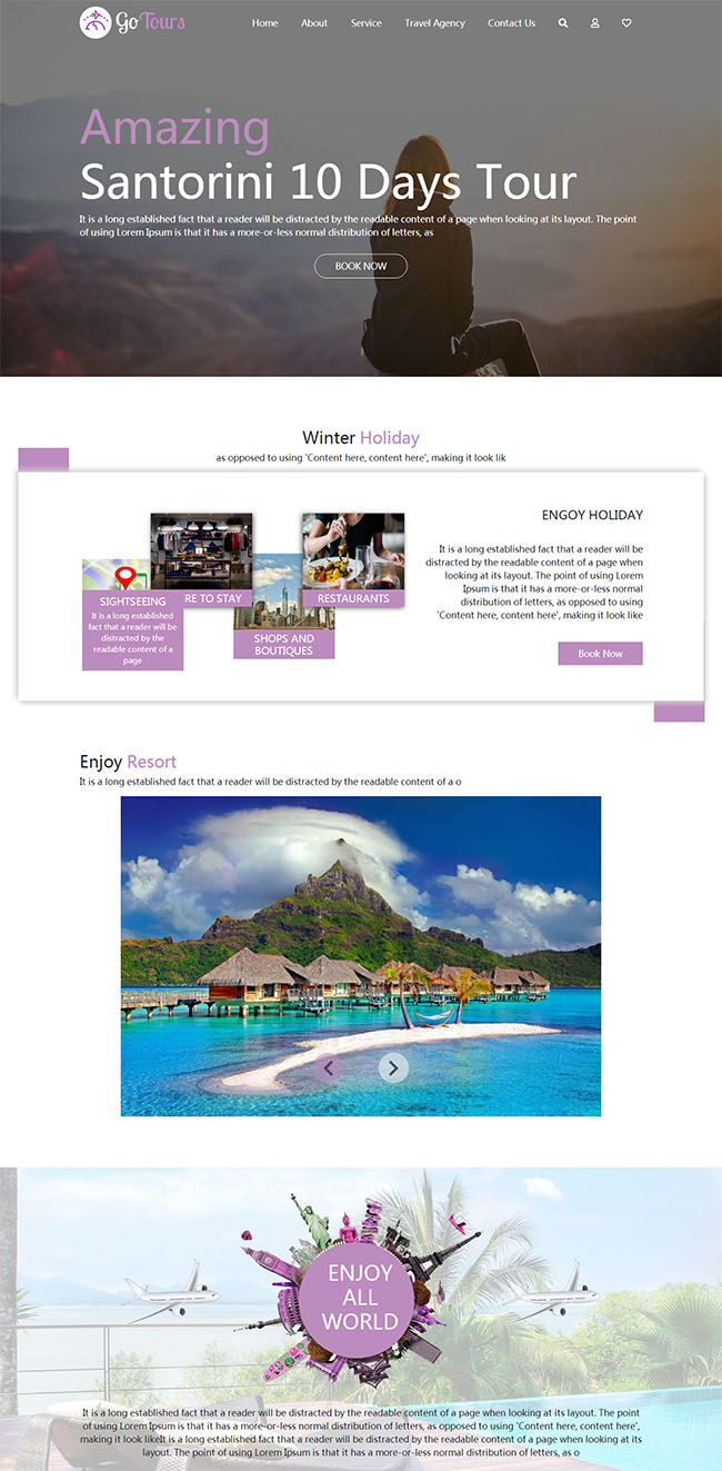 紫色旅游预订平台网站模板（旅游预定平台）