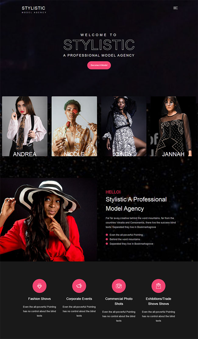 酷黑色模特经纪公司网站模板  模板下载 第1张