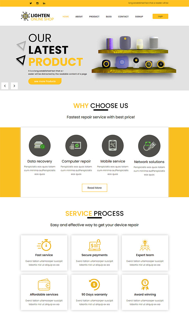 黄色电子设备维修官网网站模板  模板下载 第1张
