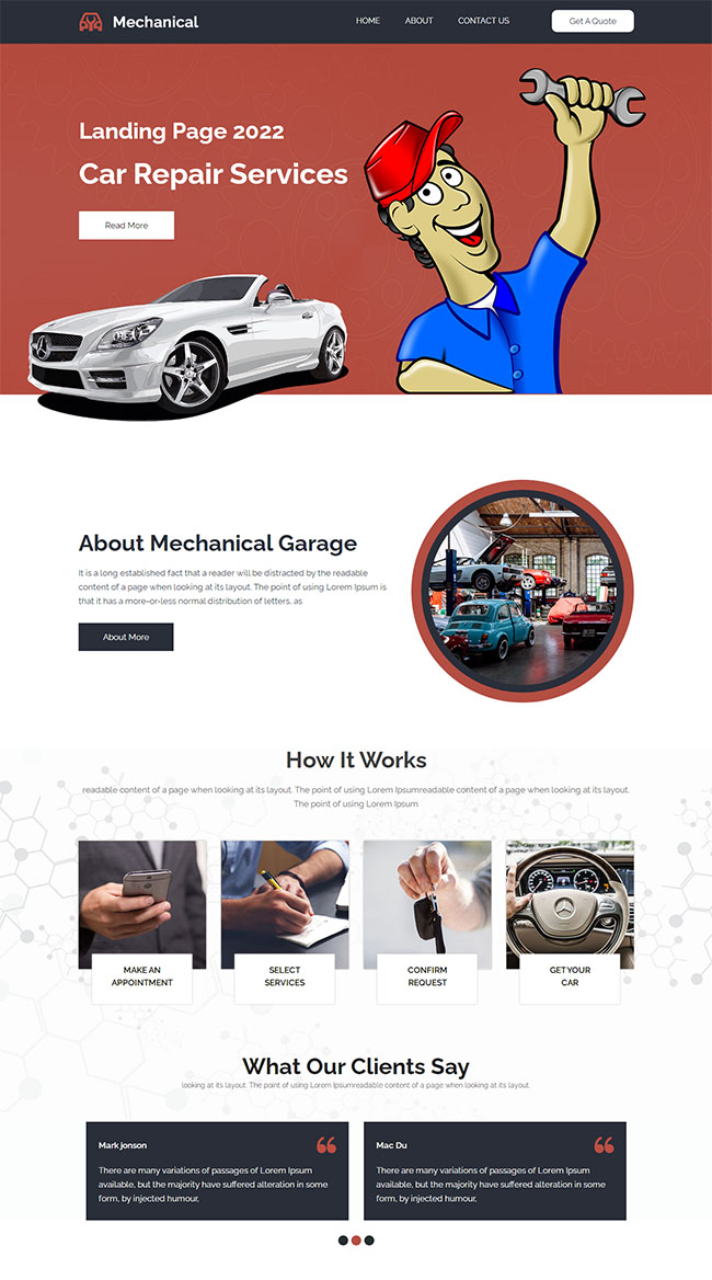 汽车维修服务网页HTML5模板（汽车维修服务单模板）