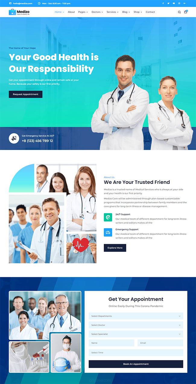 医疗健康医生诊所网站模板（医院健康网）