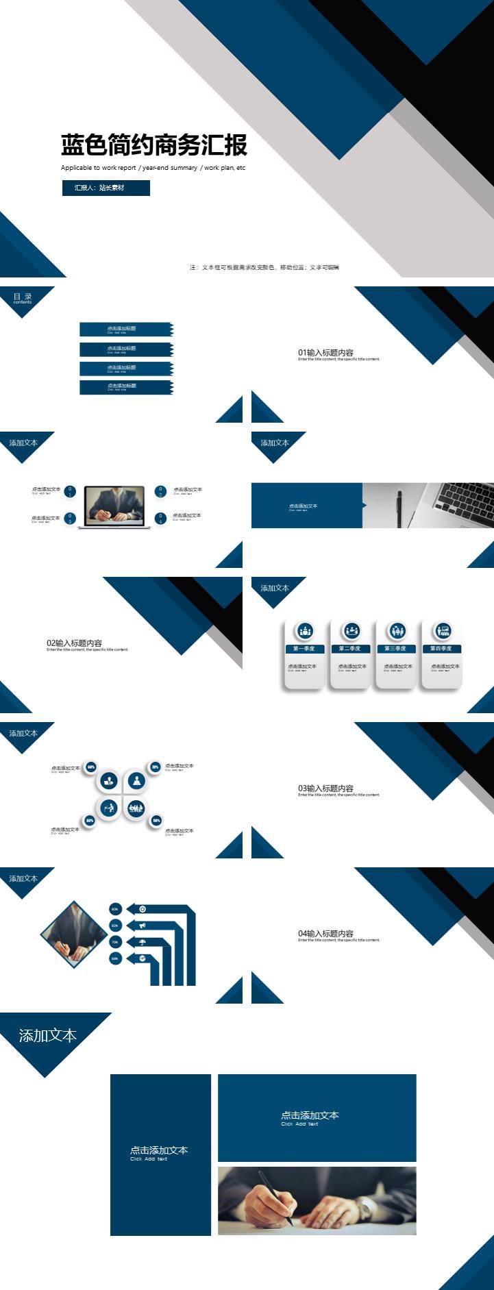 蓝色简约商务汇报ppt模板