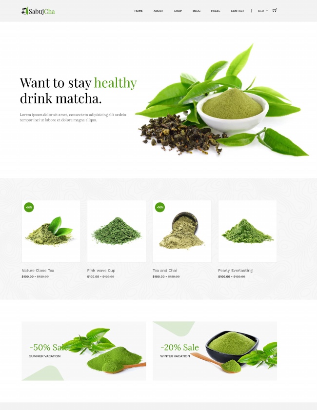 绿茶茶叶抹茶粉HTML5网站模板-资源仓库