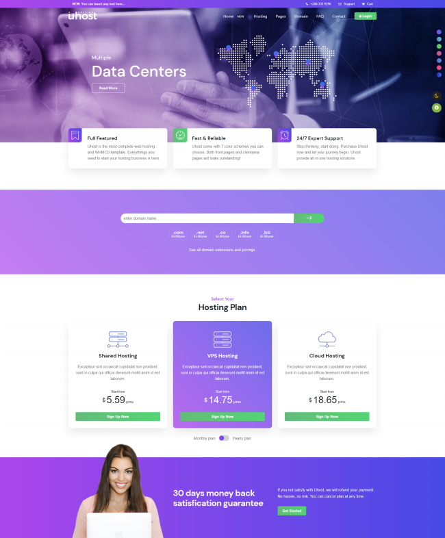 紫色风格主机托管服务网站模板-资源E网