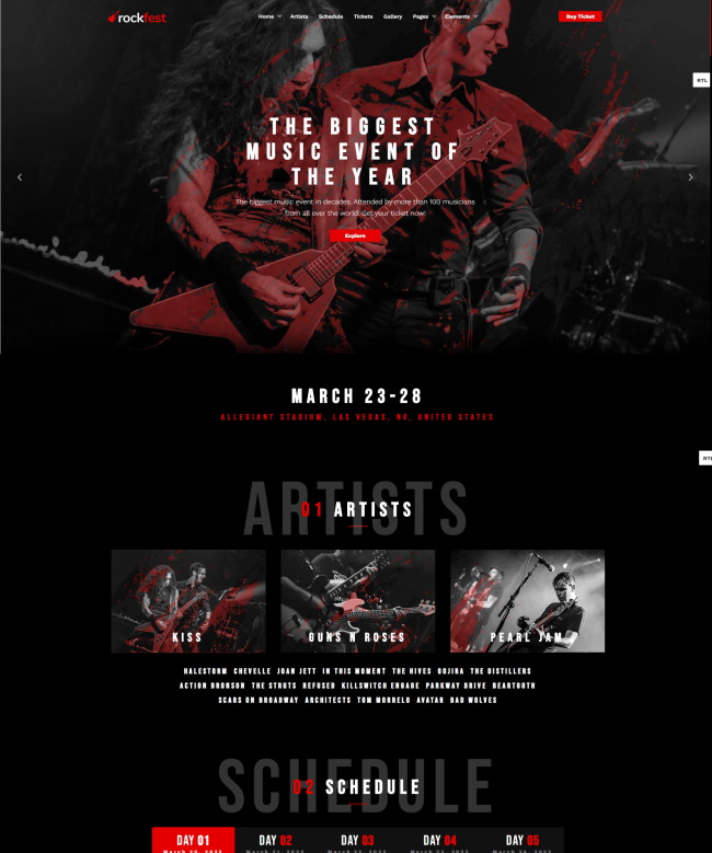 黑色炫酷摇滚音乐分享网站模板，插图，来源：资源仓库www.zycang.com
