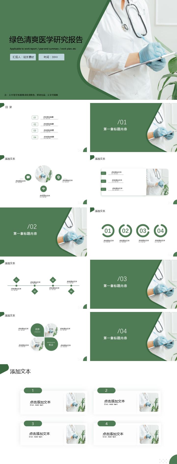 绿色清爽医学研究报告ppt模板