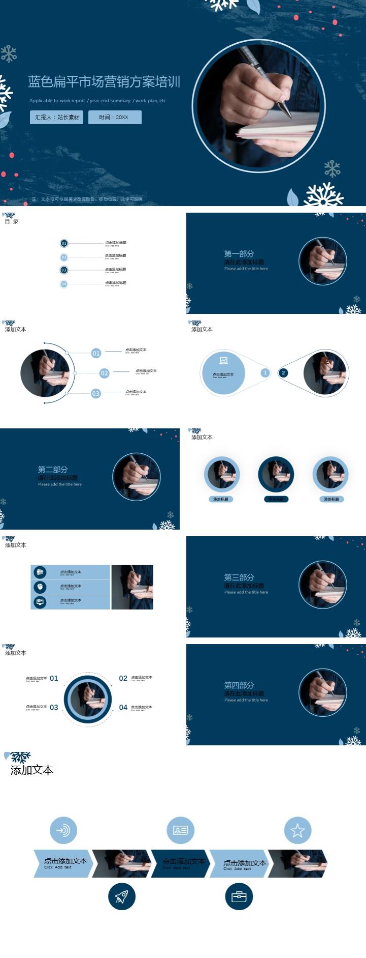 蓝色扁平市场营销方案培训ppt模板