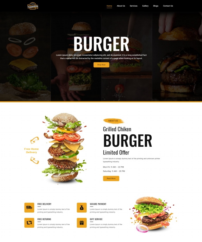 响应式汉堡美食宣传HTML5网站模板
