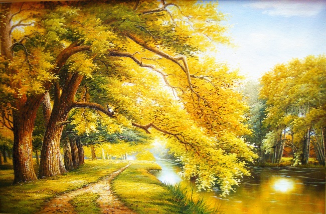 树林风景油画图片