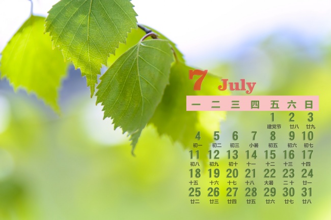 2016年7月桌面日历图片