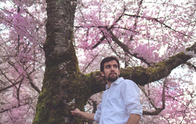 桃花树下的帅哥图片