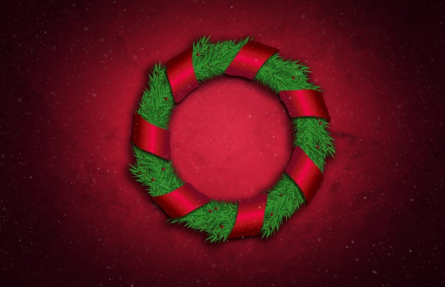 圣诞花圈红色背景图片