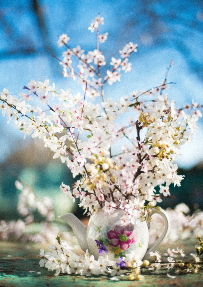 春天白色桃花插花图片