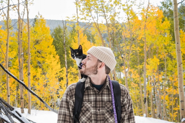 帅哥和猫咪秋冬写真图片