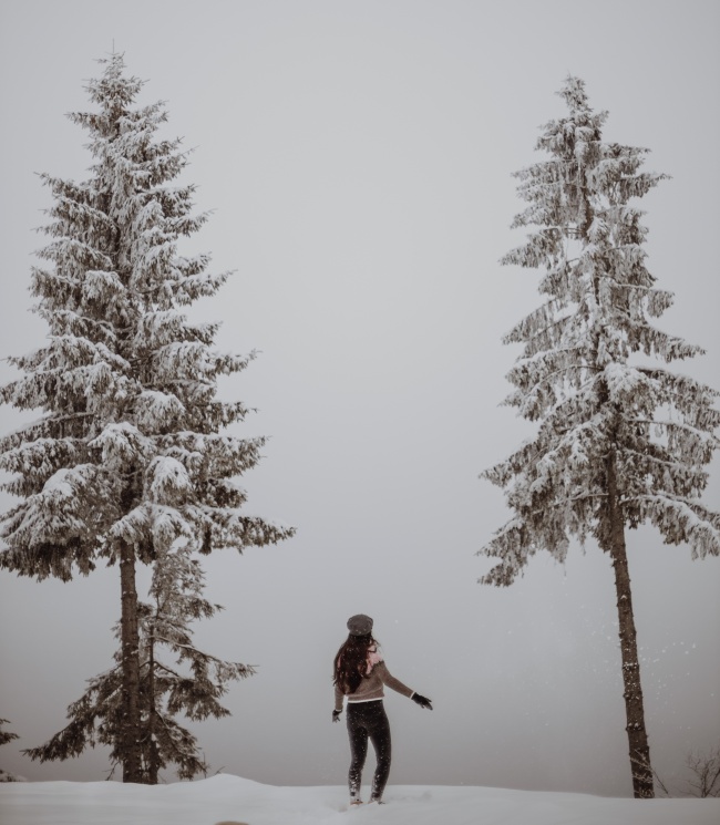 冬季雪地美女背影图片