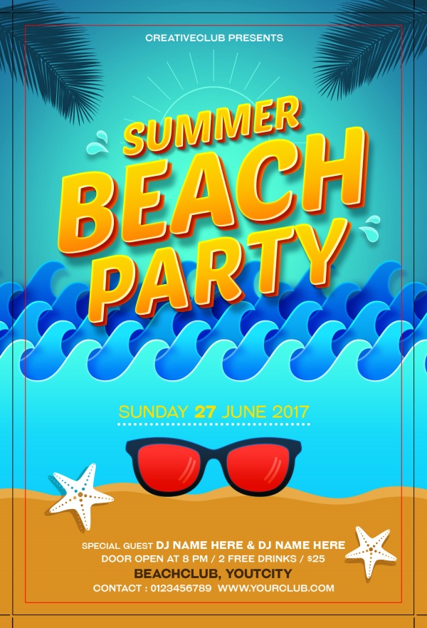 夏季沙滩派对英文海报ps素材