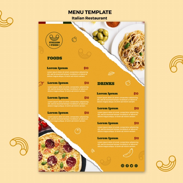 意大利食品菜单模板免费Psd