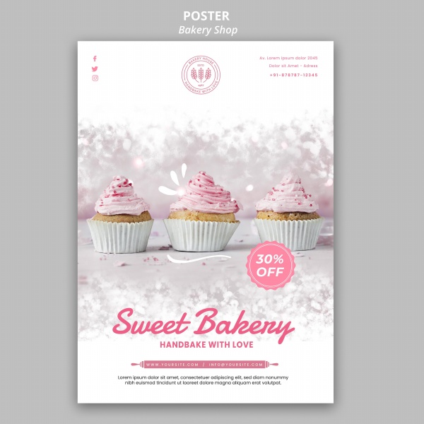 美味甜品面包店海报设计PSD素材下载