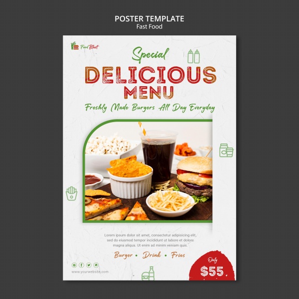 美食菜单海报模板PSD素材下载