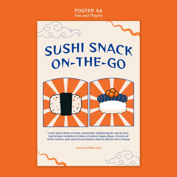 手绘寿司创意海报设计PSD素材下载