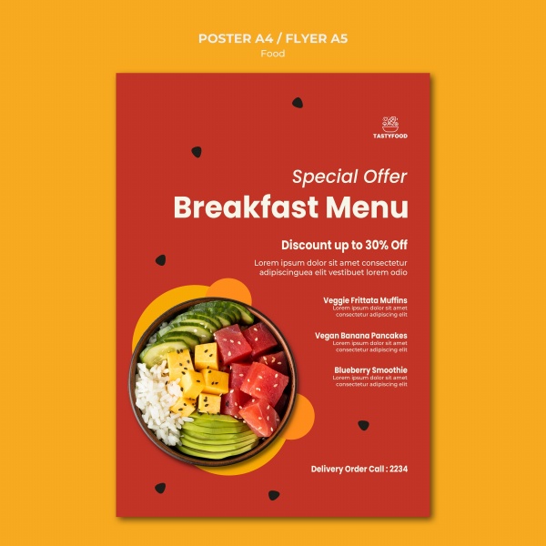 早餐餐厅菜单模板设计PSD素材下载