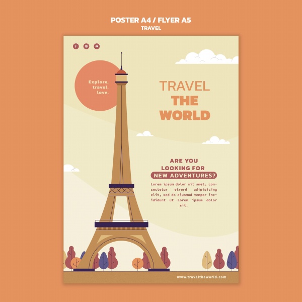 世界旅行手绘海报模板PSD素材下载