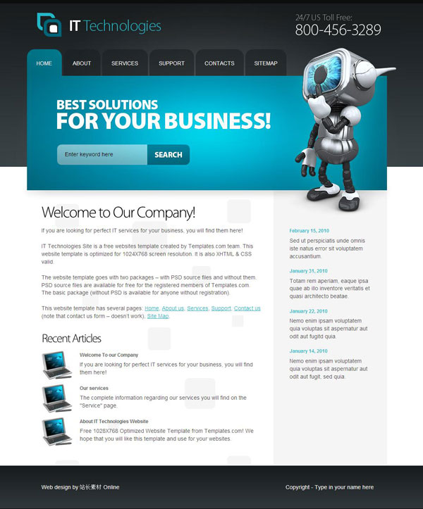 IT商业网站CSS网页模板（商业网站设计模板）